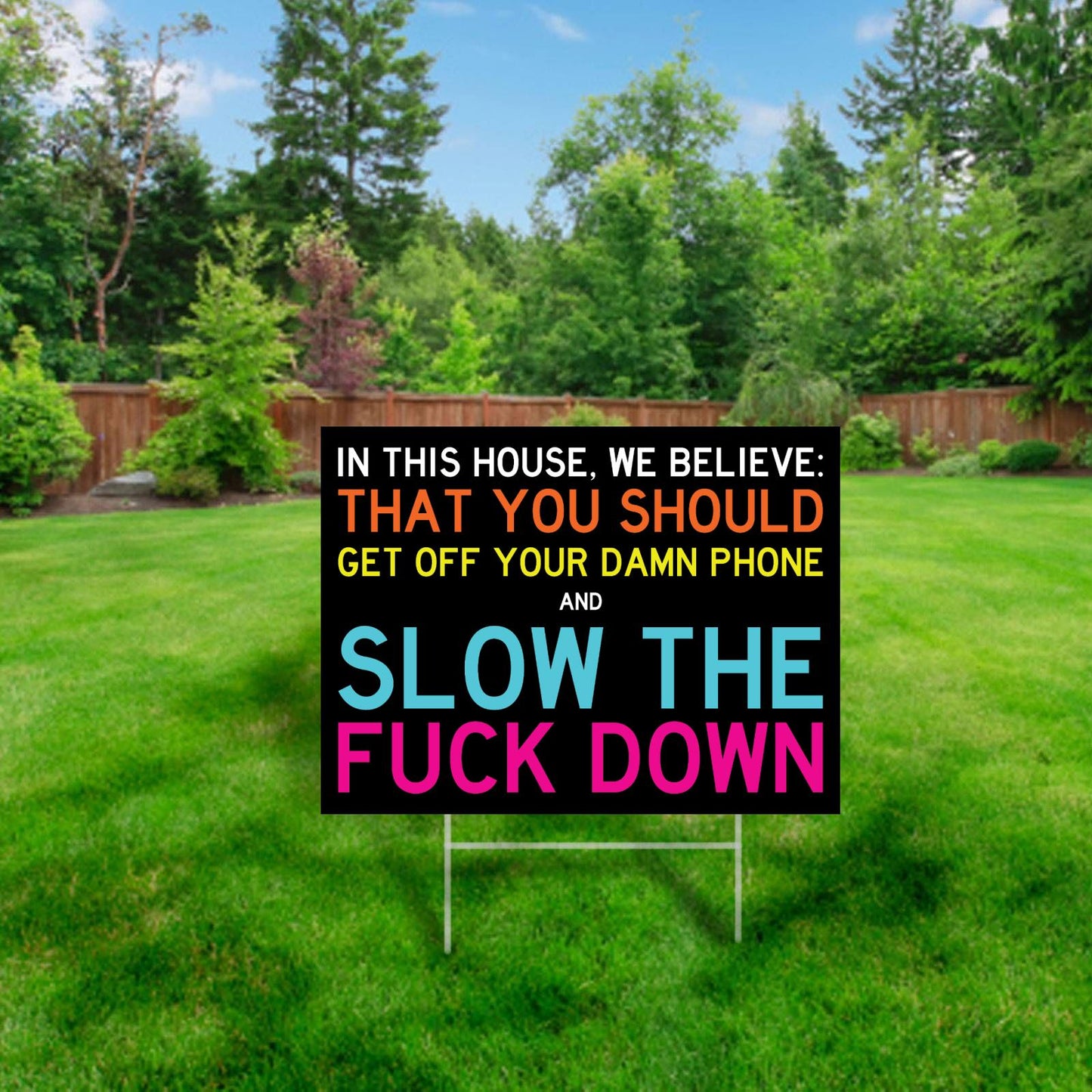 In this house we believe yard sign